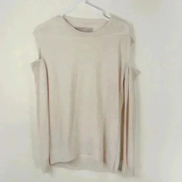 All Saints Elion Jumper Merino Wool Cream Cut Out Long Sleeve Light Sweater Top - Picture 2 of 2